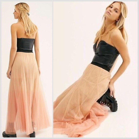 Free People Dresses & Skirts - Free People ONE Rhea Tulle Maxi Skirt Ombré Nude Peach Layered Mesh Boho Medium
